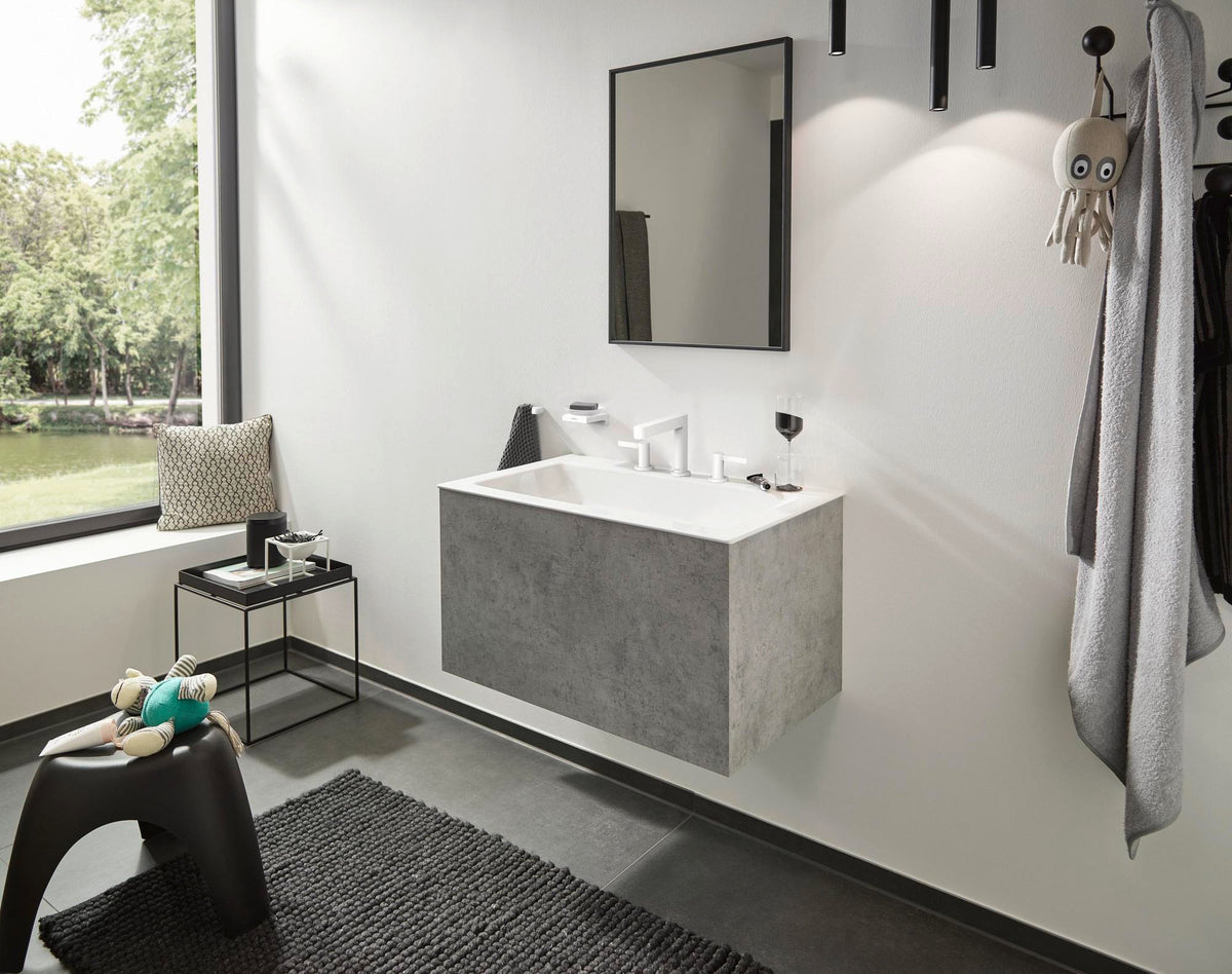 HANSGROHE Finoris 110 3-Loch-Waschtischarmatur mit Push-Open Ablaufgarnitur, Chrom