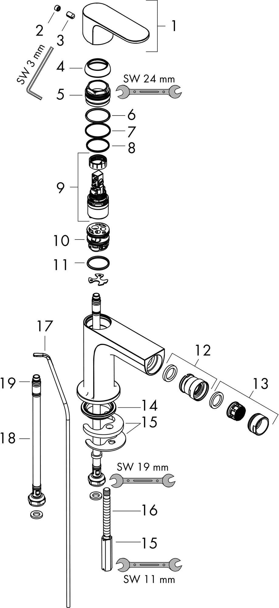 Hansgrohe Rebris S Einhebel-Bidetmischer mit Zugstangen-Ablaufgarnitur, Chrom – 5 l/min