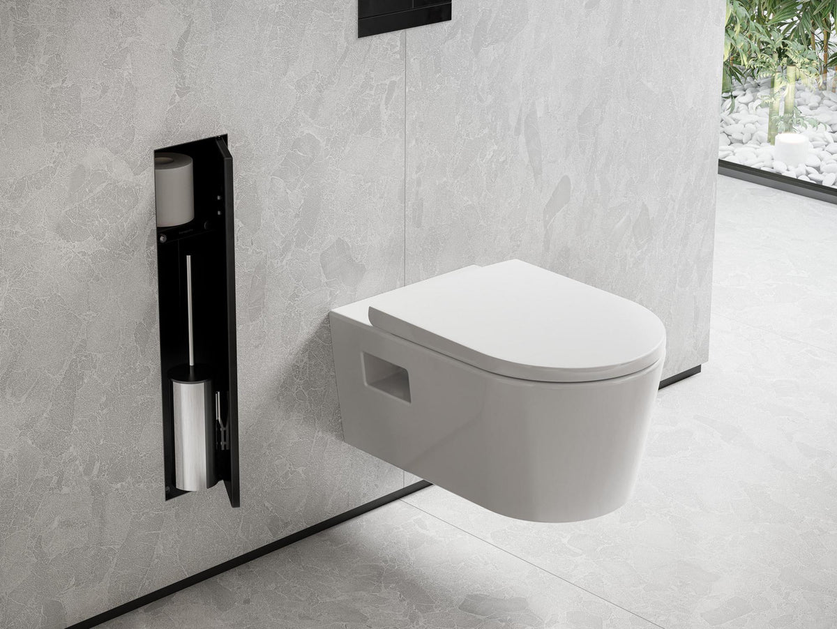 HANSGROHE XtraStoris Rock Toilettenbürstenhalter mit Ablage und befliesbarer Tür mattschwarz