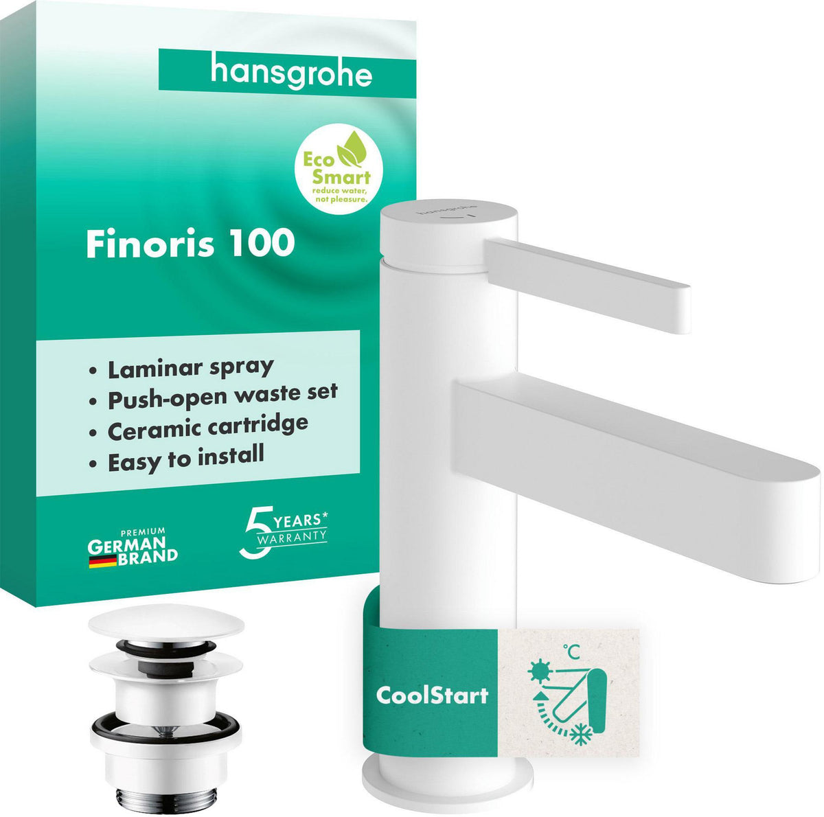 HANSGROHE Finoris 100 CoolStart Waschtischmischer mit Push-Open Ablaufgarnitur chrom