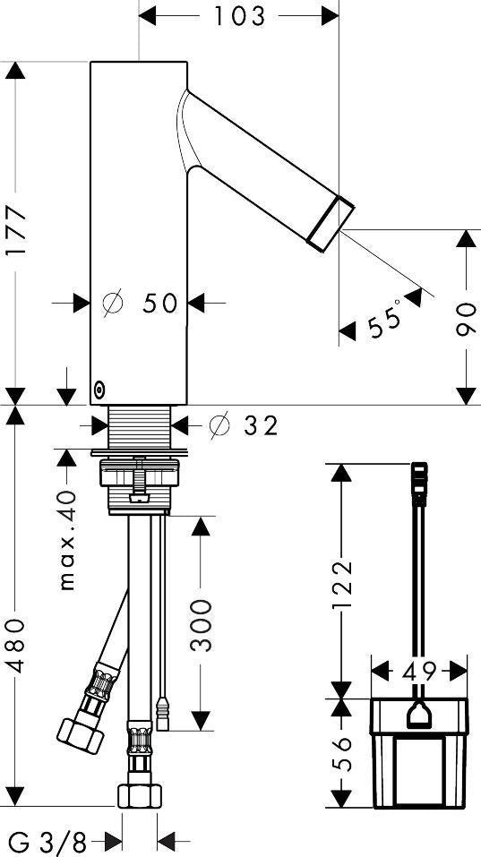 AXOR Starck Elektronik-Waschtischmischer DN 15 mit Infrarot-Sensor und Batteriebetrieb, Chrom