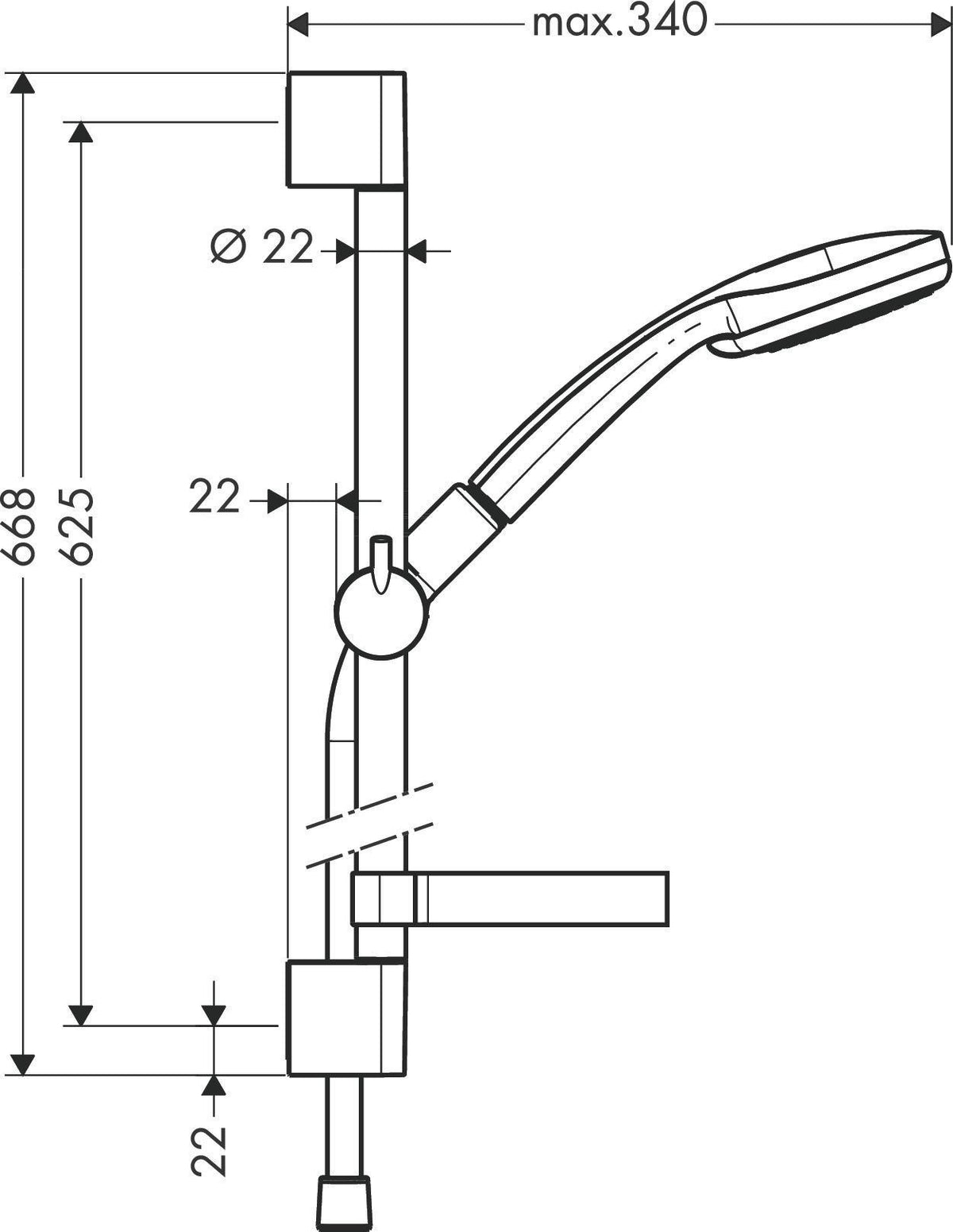 HANSGROHE Brauseset Croma 100 Vario mit Unica´C Stange 900 mm in Chrom – 4 Strahlarten & QuickClean