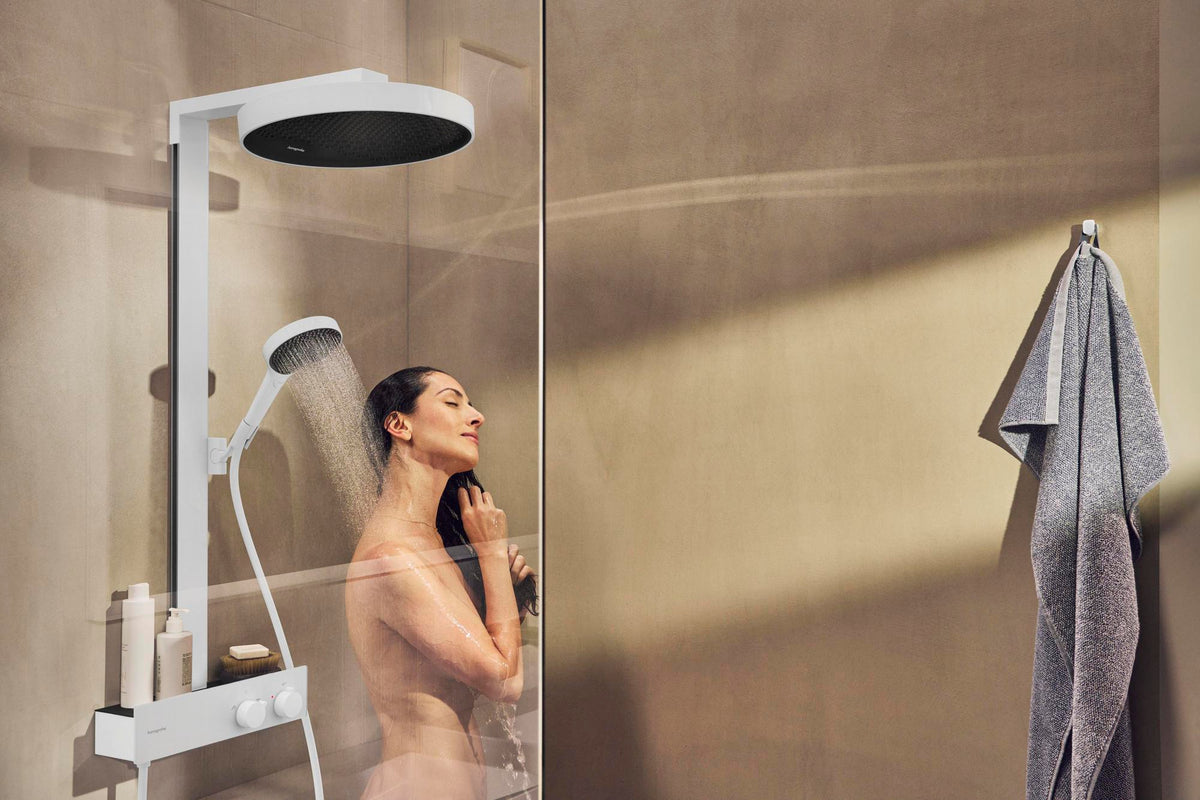 Hansgrohe Rainfinity 350 Showerpipe mit Kopfbrause 360 mm – Chrom, Thermostat, PowderRain