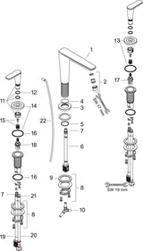 AXOR Citterio C 3-Loch-Waschtischarmatur mit Zugstangen-Ablaufgarnitur, Auslaufhöhe 125 mm, Chrom
