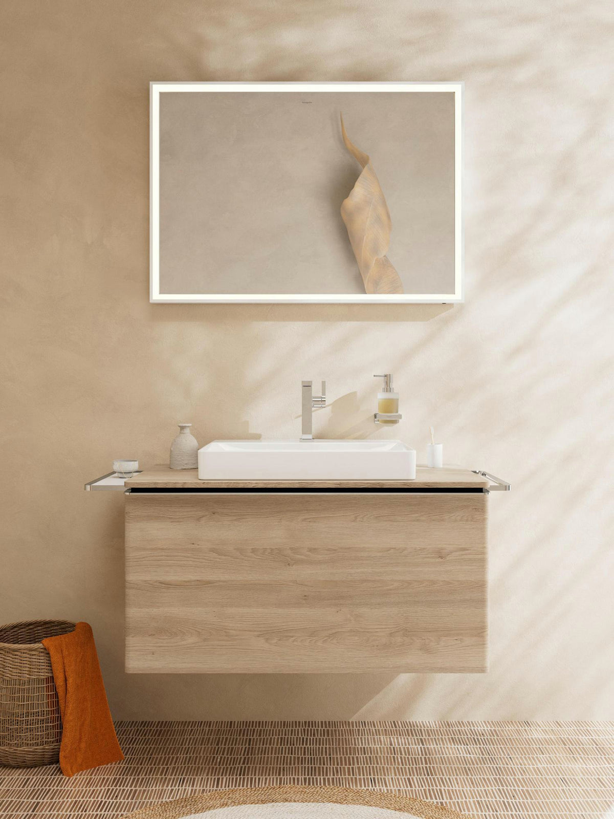 HANSGROHE Xarita E Wandspiegel 800x700 mm mattweiß mit LED-Beleuchtung und IR-Sensor
