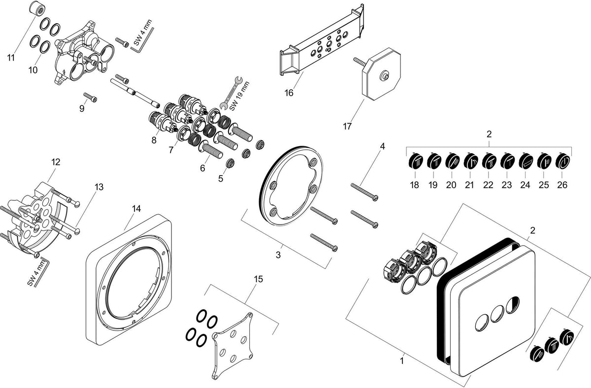 AXOR ShowerSelect Soft Ventil für 3 Verbraucher – Unterputz-Einbauteil in Chrom