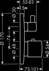 AXOR UNO² Thermostatbatterie Unterputz mit Absperrventil Chrom – 1 Verbraucher, Temperaturbegrenzer