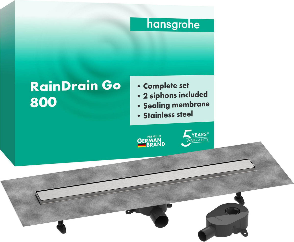 HANSGROHE RainDrain Go Komplettset Duschrinne 800 mm rückseitig befliesbar, matt schwarz