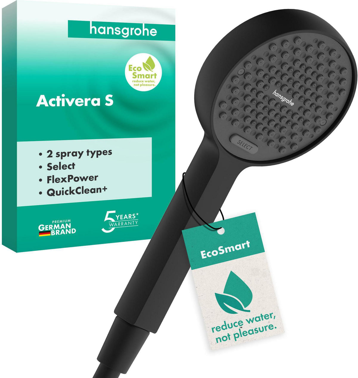 HANSGROHE Handbrause Activera Select S 95 2jet EcoSmart Chrom – 2 Strahlarten, Select-Taste, QuickClean+