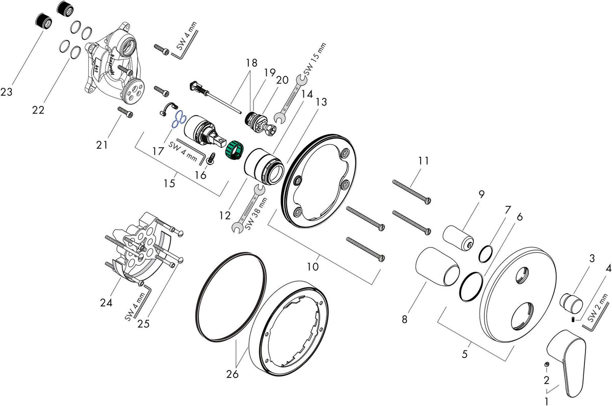HANSGROHE Focus Einhebel-Wannenmischer Chrom – Wandmontage, 2 Verbraucher, Thermostat