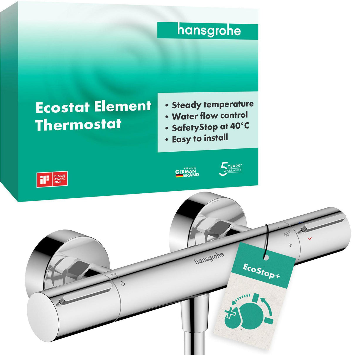 Hansgrohe Ecostat Element Brausemischer Aufputz Chrom mit EcoStop+ und Thermostatkartusche