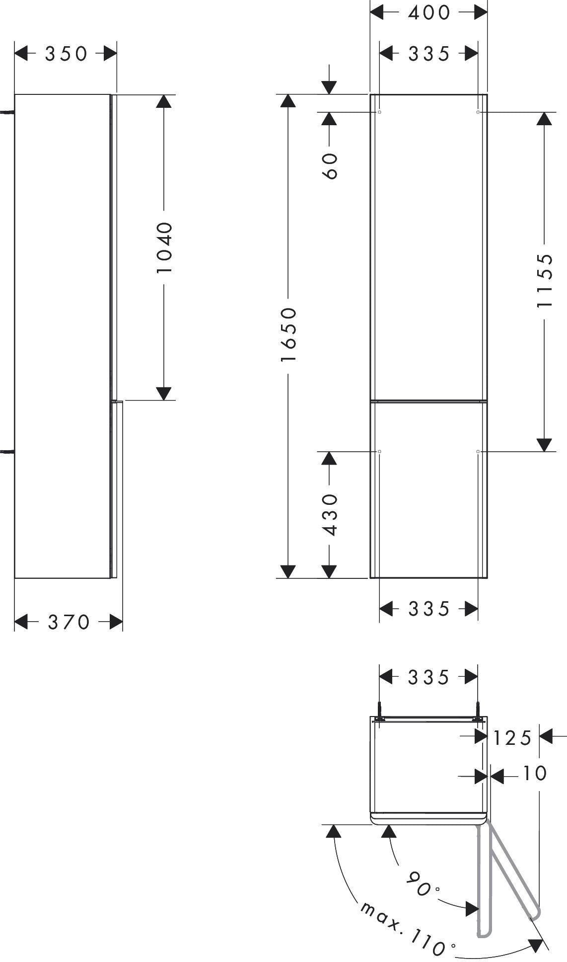 HANSGROHE Hochschrank Xelu Q 1650x400x350mm weiß hochglanz mit chrom Griffleiste