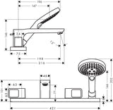 AXOR URQUIOLA 4-Loch Fliesenrandarmatur DN 15 mit Handbrause & Thermostat – Chrom