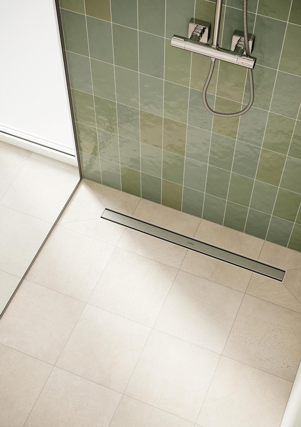 HANSGROHE RainDrain Compact Duschrinne 1200 mm Komplettset – Edelstahl, flache Installation, DN 40