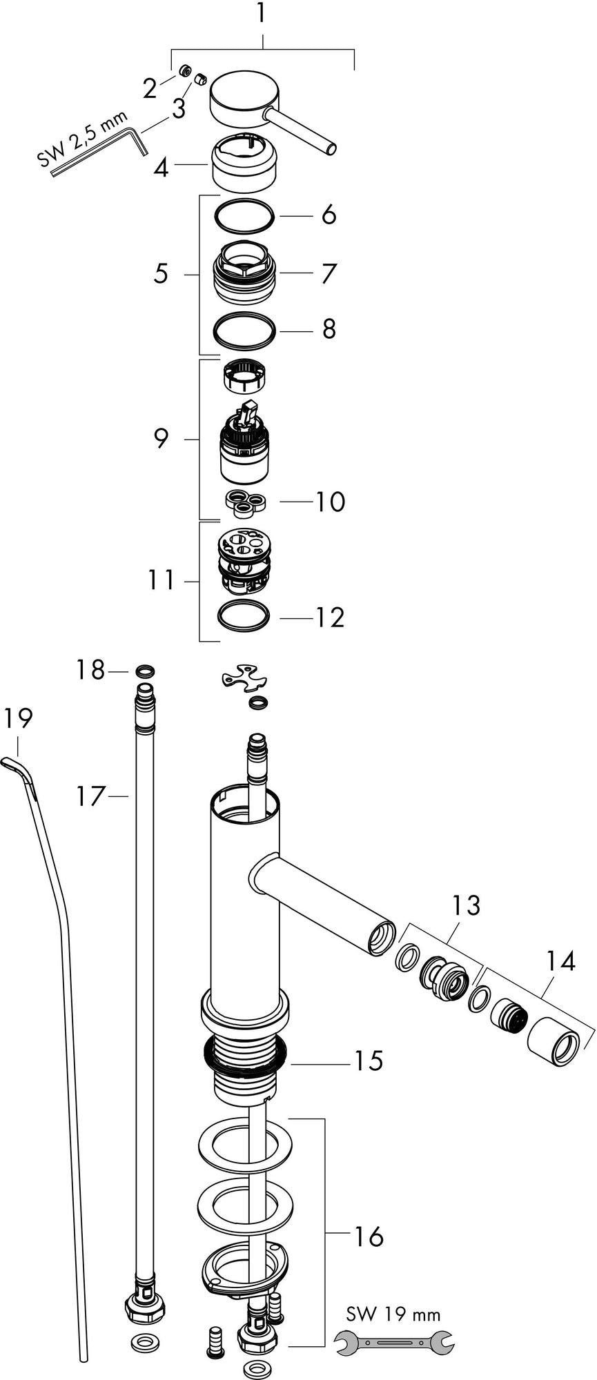 HANSGROHE Einhebel-Bidetmischer Tecturis S mit Zugstange, Ausladung 148 mm, chrom