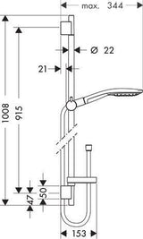 HANSGROHE Raindance Select S 150 3jet Brauseset mit Unica'S Puro Stange und Seifenschale, Chrom
