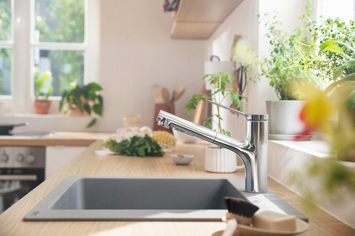 HANSGROHE Zesis M33 ComfortZone 150 Einhebel-Küchenmischer mit Ausziehbrause, 2 Strahlarten, Chrom