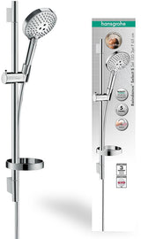 HANSGROHE Raindance Select S 120 Brauseset mit 3 Strahlarten, Select-Taste und Seifenschale in Chrom