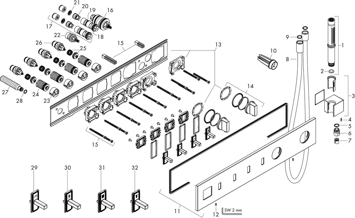 AXOR ShowerComposition Thermostatmodul 610/110 mit 4 Verbrauchern – Chrom