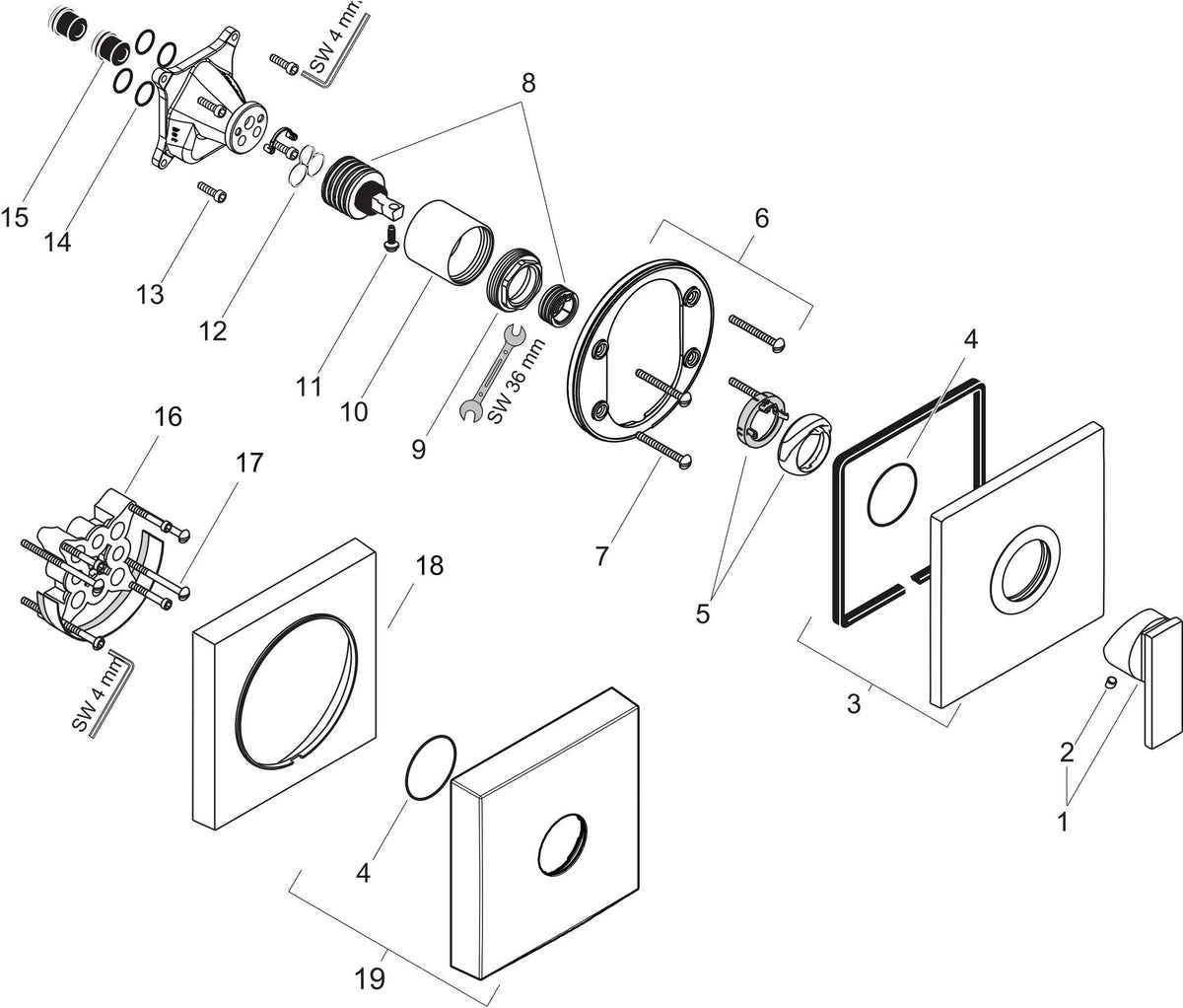 AXOR CITTERIO Brause-Einhandhebelmischer DN 15 UP chrom – Unterputz Armatur mit Keramikmischsystem
