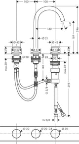 AXOR ONE Select 170 3-Loch-Waschtischarmatur mit Push-Open Ablaufgarnitur, Chrom