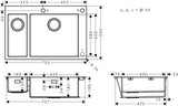 HANSGROHE Einbauspüle S71 180 x 450 Edelstahl – 2 Becken, flächenbündig