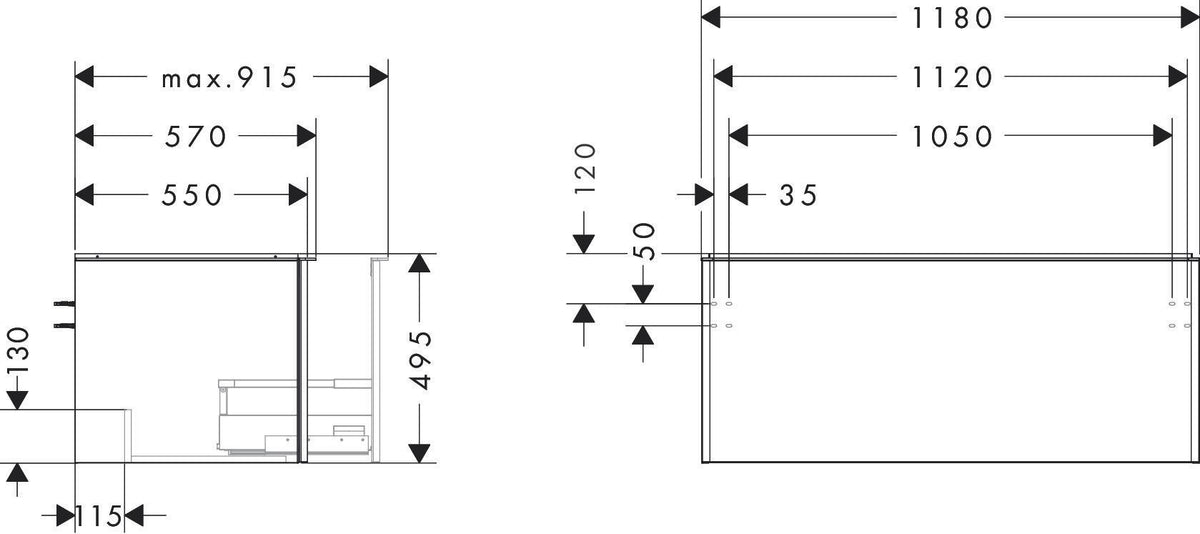 HANSGROHE Waschtischunterschrank Xelu Q 1180 mm weiß hochglanz mit SoftClose und Inneneinteilung