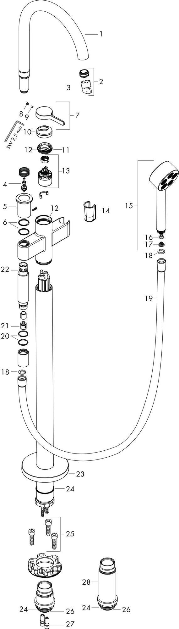 AXOR ONE Fertigmontageset Einhebel-Wannenmischer bodenstehend Chrom von Hansgrohe