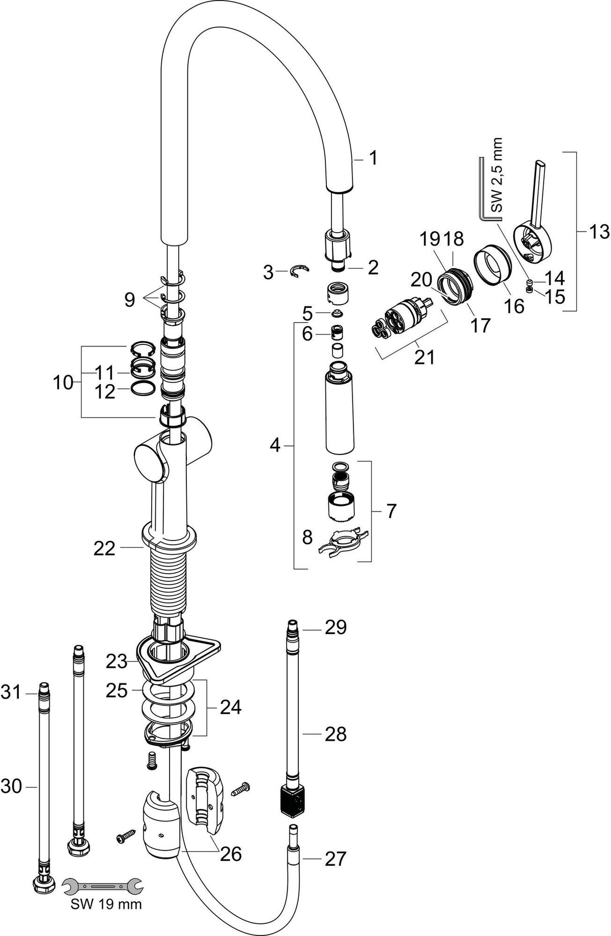 Hansgrohe Talis M54 ComfortZone 210 Eco Einhebel-Küchenmischer mit Ausziehbrause