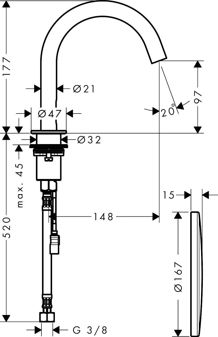 AXOR Uno Elektronik-Waschtischmischer mit Infrarot-Sensor, ComfortZone 100, Netzbetrieb, Chrom