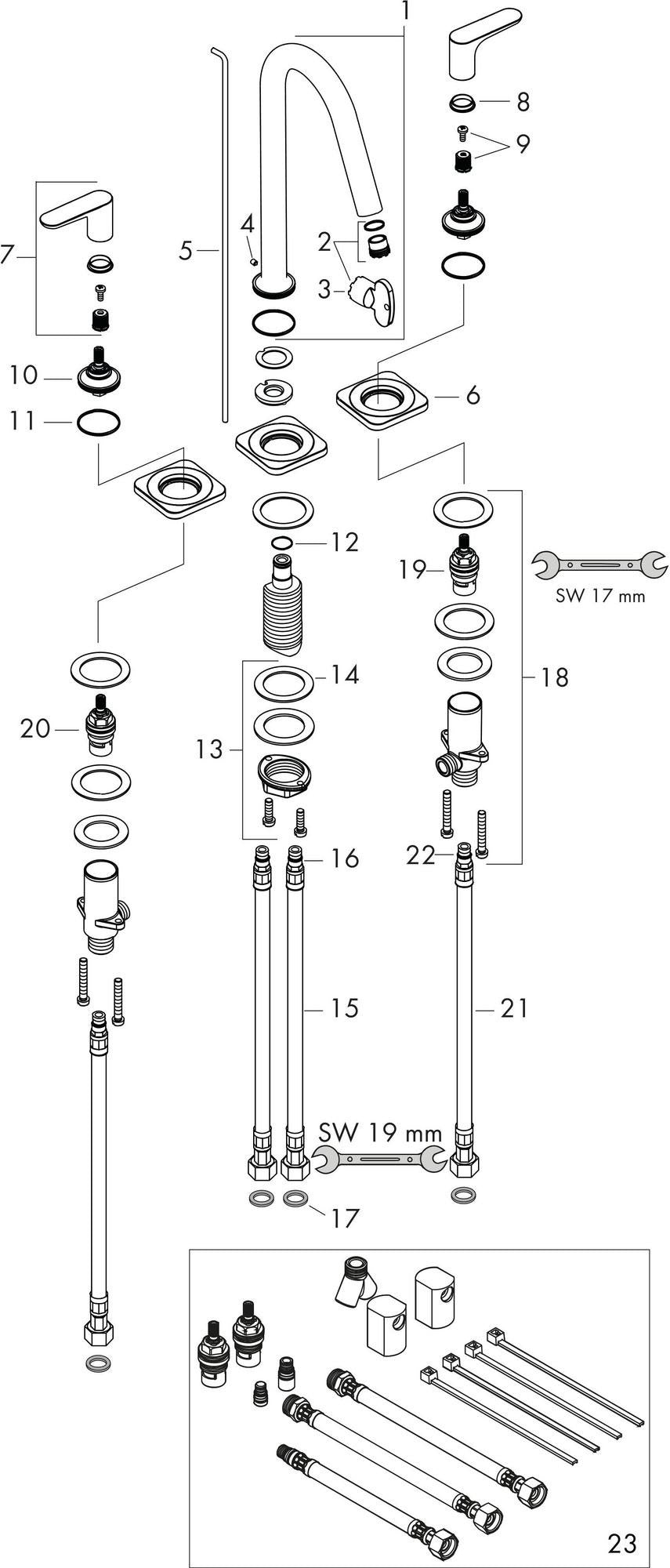 AXOR CITTERIO M 3-Loch-Waschtischarmatur DN 15, Hebelgriffe, Chrom, ComfortZone 160