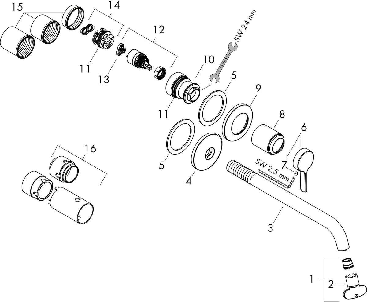 AXOR ONE Fertigmontageset Einhebel-Waschtischmischer Unterputz mit 220 mm Auslauf in Chrom