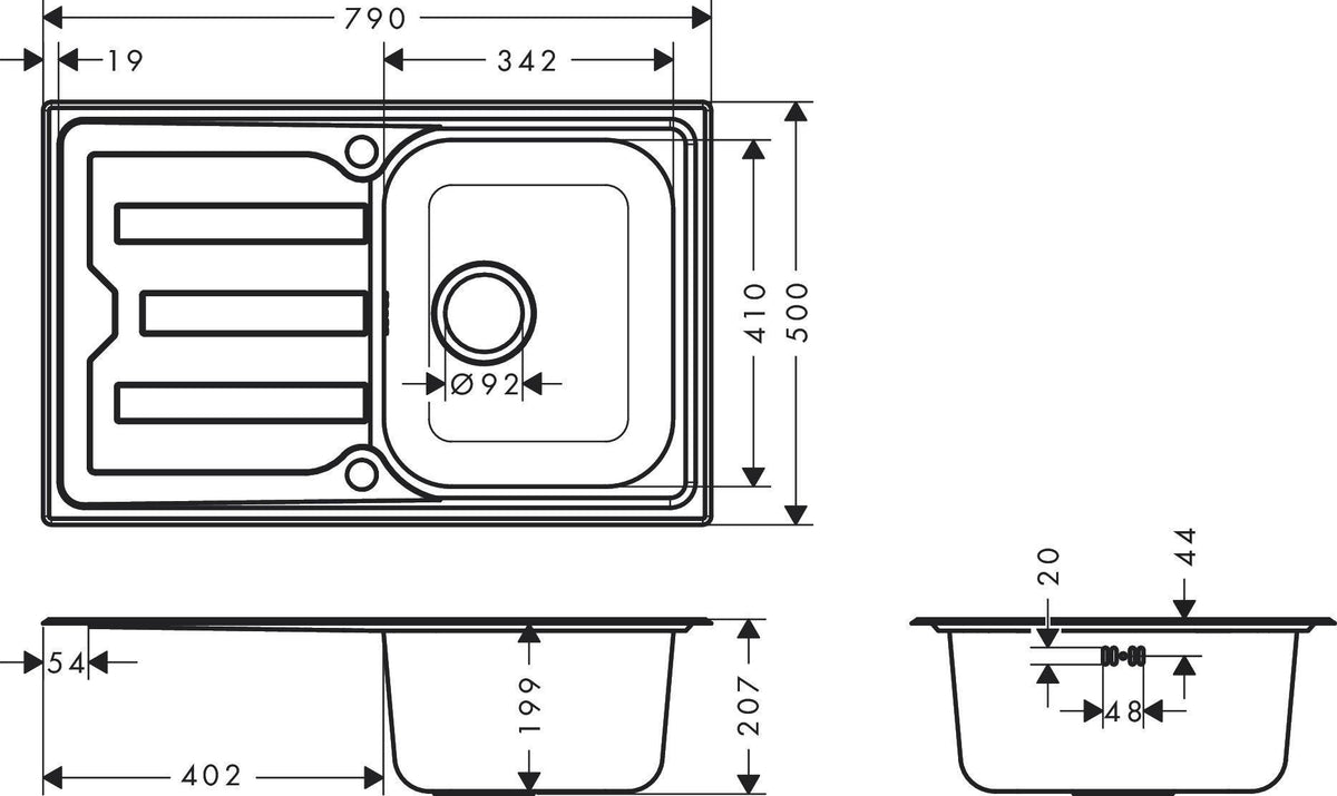HANSGROHE Einbauspüle S440 A342 79 Edelstahl mit Abtropffläche und automatischer Ablaufgarnitur