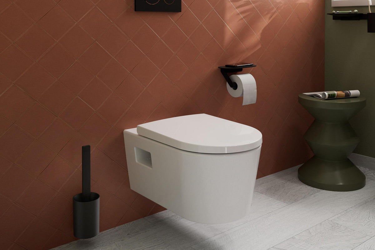 Hansgrohe WallStoris Toilettenbürstengarnitur mattschwarz – Wandmontage zum Kleben oder Bohren