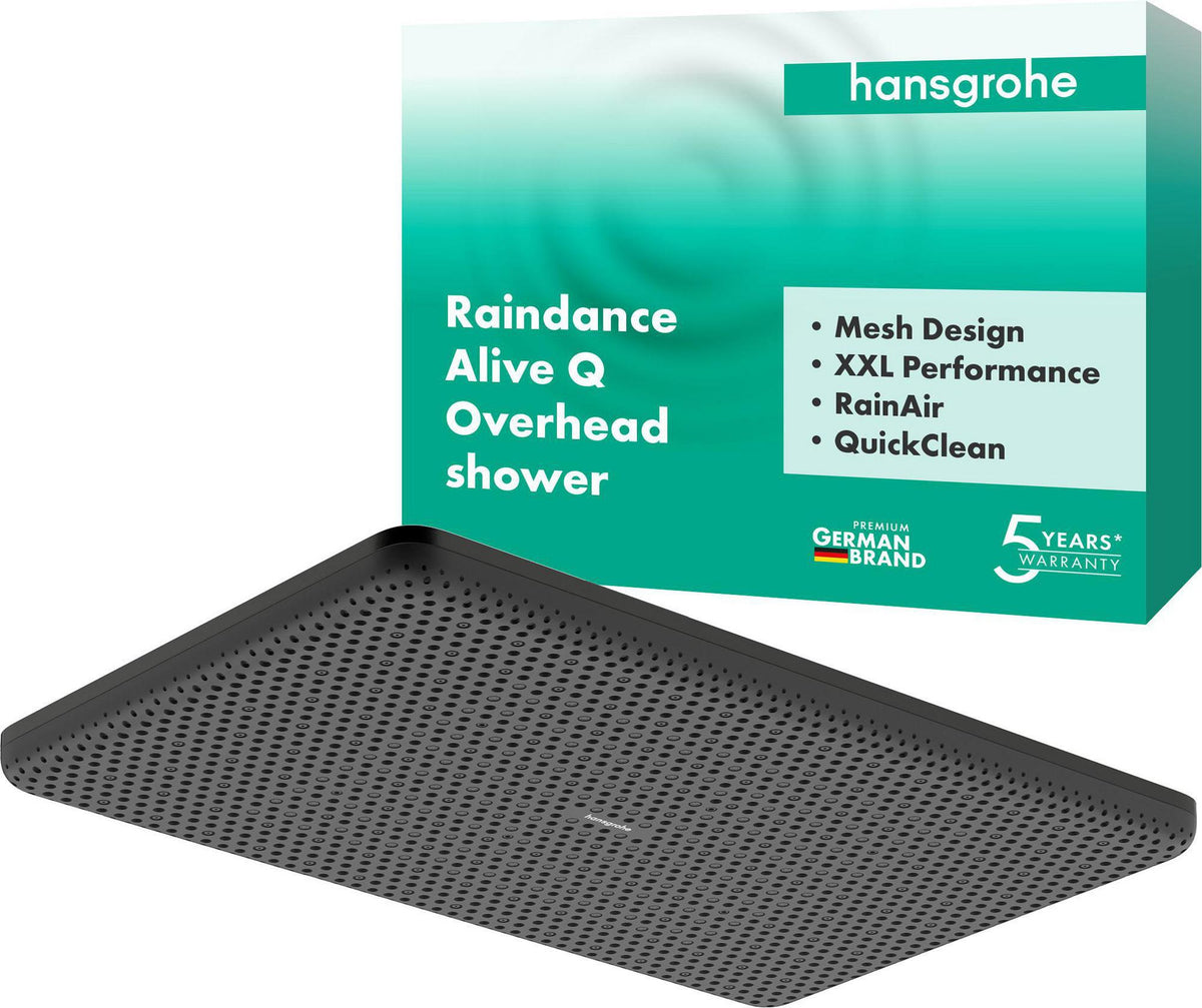HANSGROHE Kopfbrause Raindance Alive Q 210/340 1jet – Rechteckig, RainAir & PowderRain, Schwarz