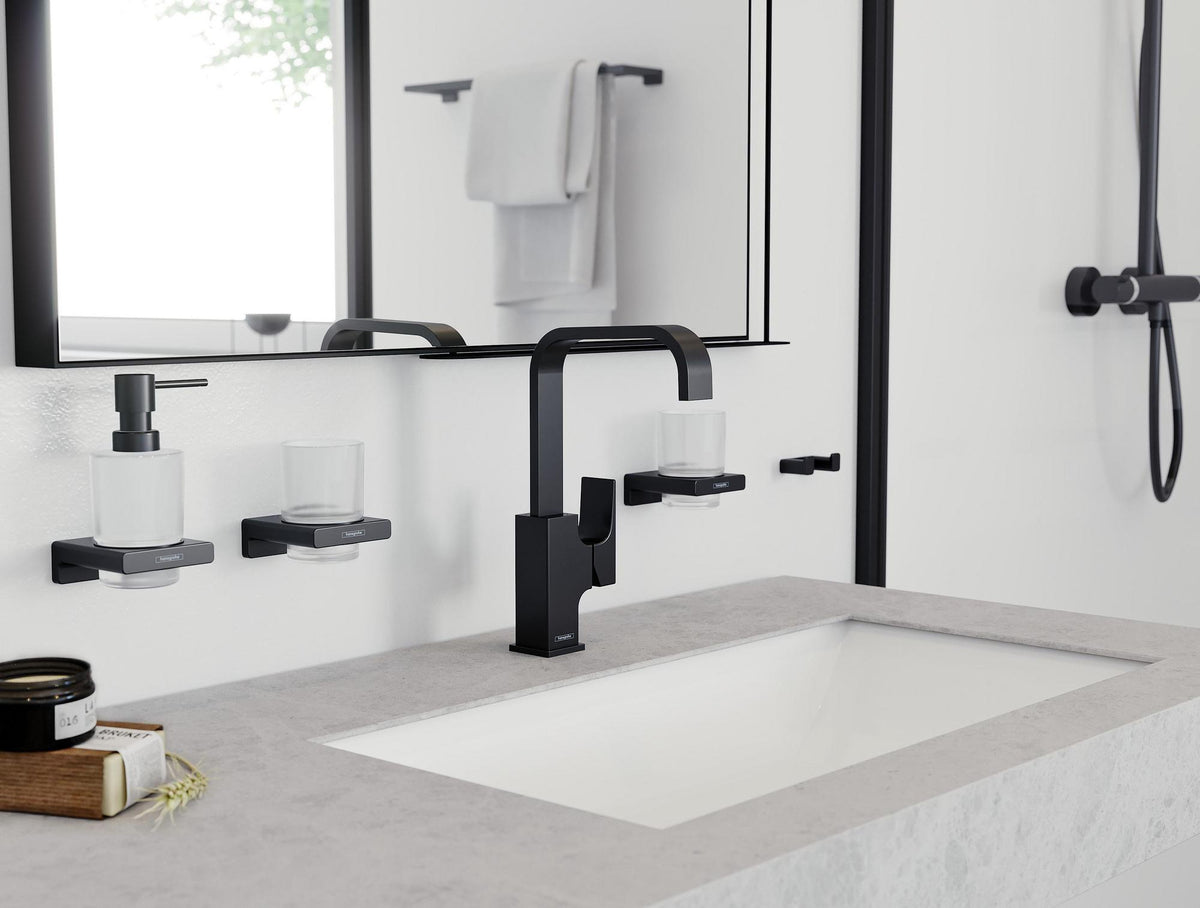 HANSGROHE AddStoris Glashalter Wandmontage Chrom – Mattglas Zahnputzbecher-Halter mit verdeckter Befestigung