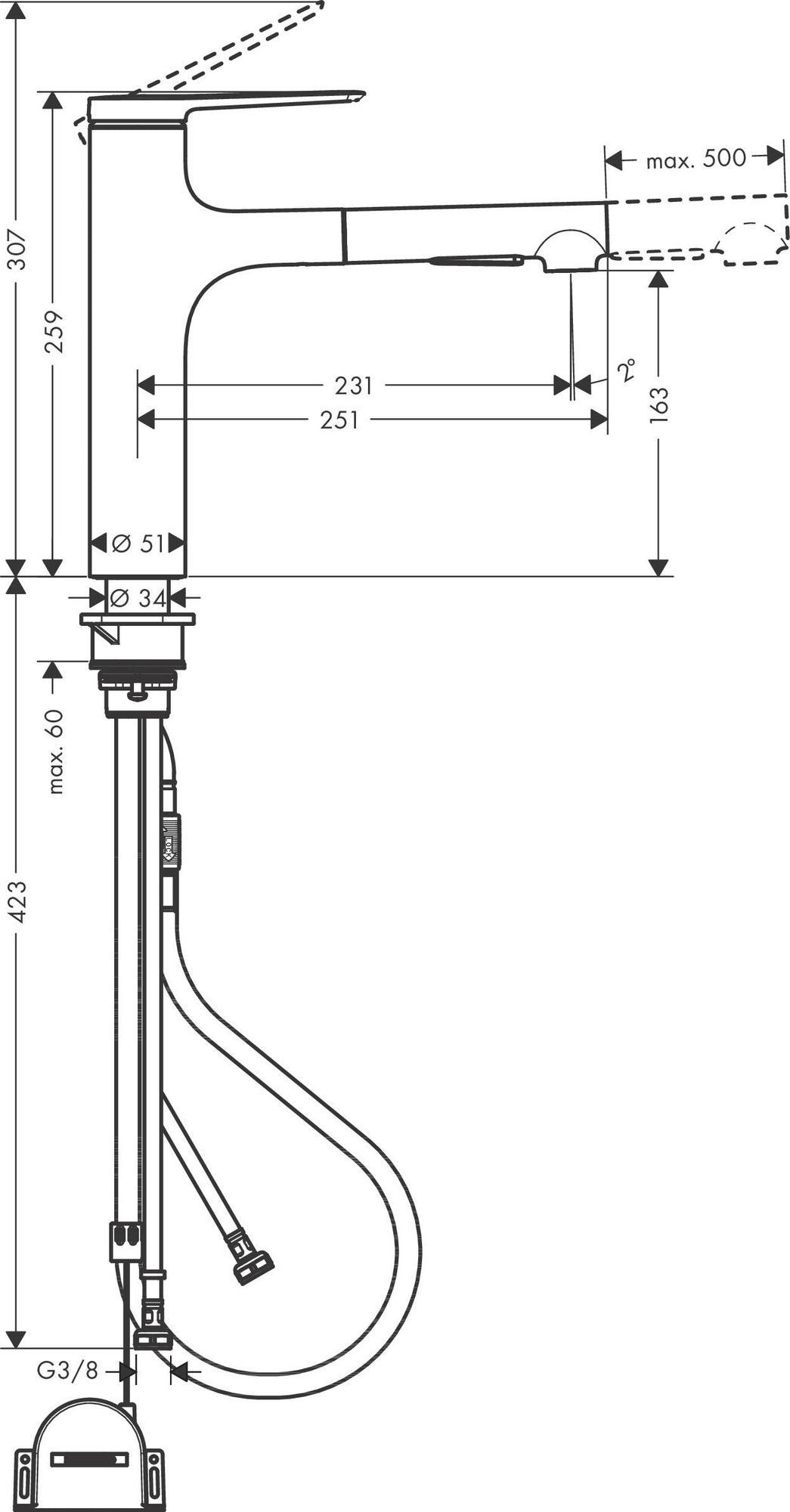 HANSGROHE Einhebel-Spültischmischer Zesis M33 160 mit Ausziehbrause und sBox lite – Chrom