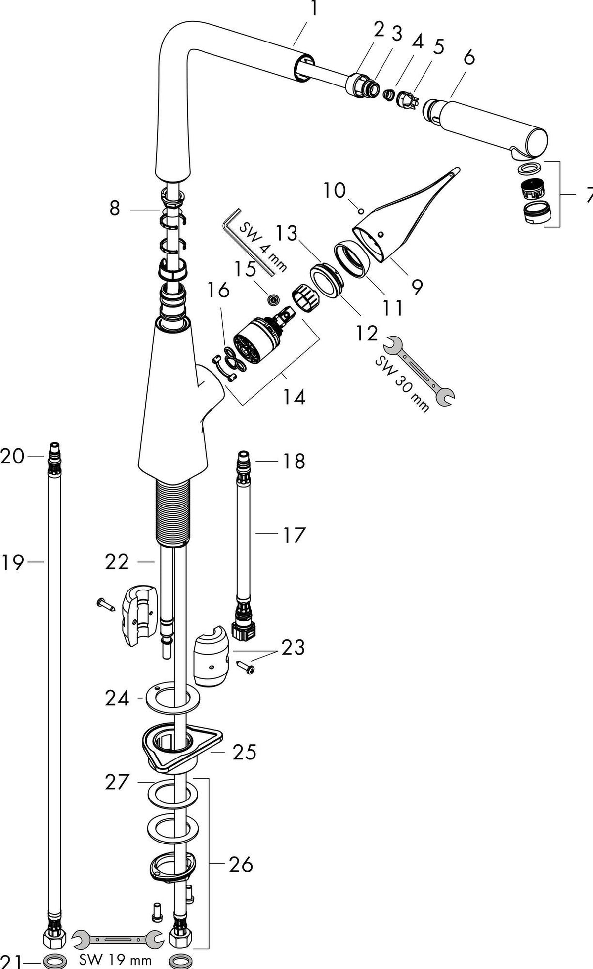 HANSGROHE HG Einhebel-Küchenmischer 320 METRIS DN 15 mit Ausziehauslauf chrom
