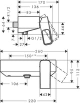 AXOR URQUIOLA Brausenmischer DN 15 Aufputz Chrom – Einhandhebelmischer mit Temperaturbegrenzung