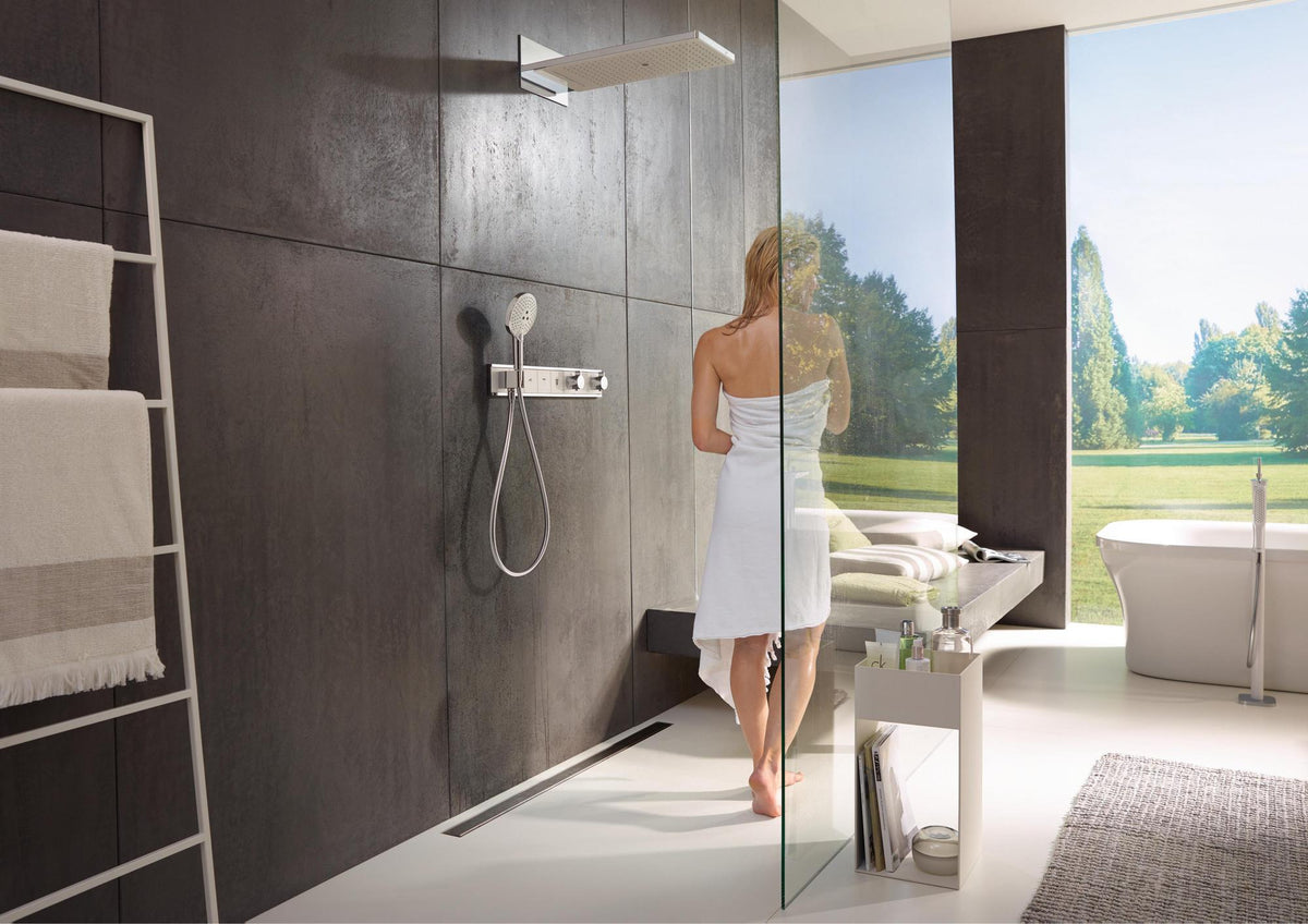 HANSGROHE Kopfbrause RAINMAKER SELECT 580 weiß/chrom 3jet quadratisch – 586 x 258 mm, RainFlow, Antikalk