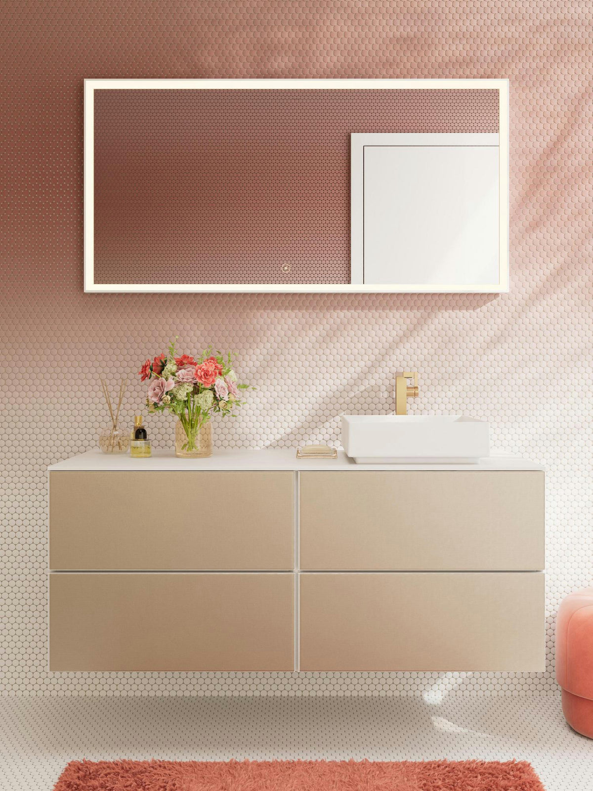 HANSGROHE Xarita E Wandspiegel 1200 mm mattweiß mit LED-Beleuchtung, SmartTouch und AntiFog