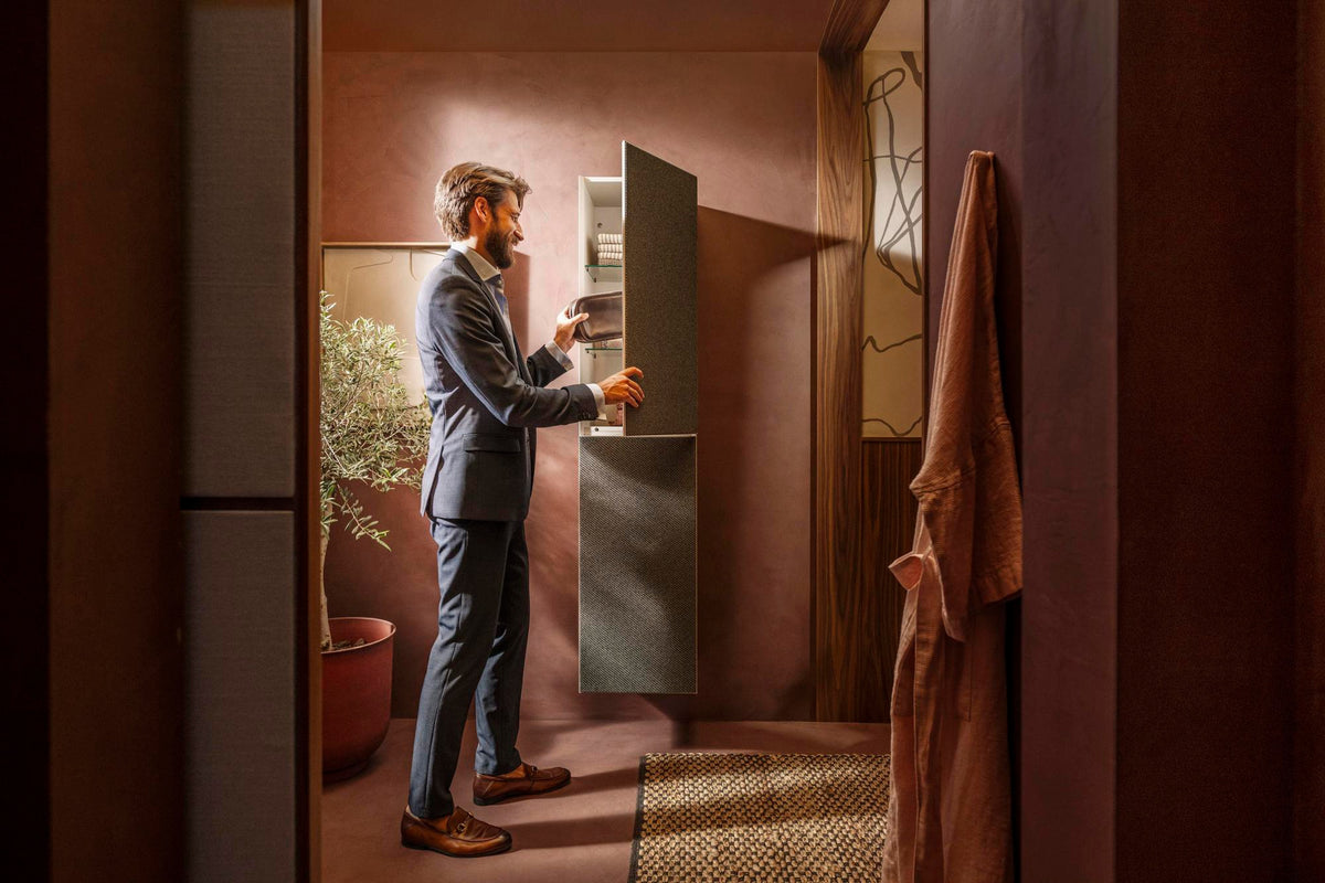 HANSGROHE Hochschrank Xevolos E 1160 mm mit PushOpen, Eiche dunkel/Weiß, grifflos