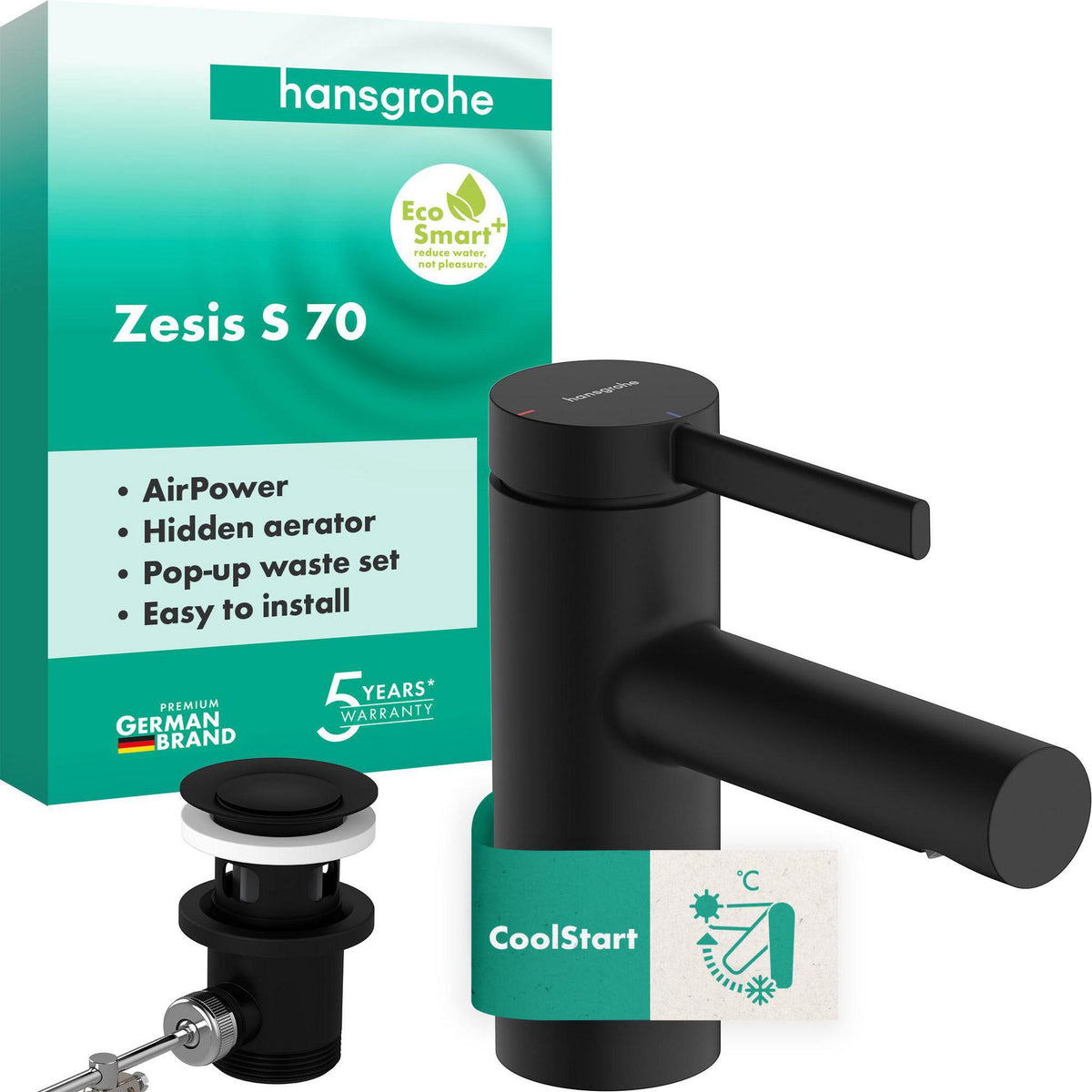 Hansgrohe Zesis S Waschtisch-Einhebelmischer 70 mm mit Metall-Zugstangen-Ablaufgarnitur verchromt