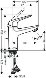 HANSGROHE Novus 100 Einhebel-Waschtischmischer DN 15 mit Zugstangen-Ablaufgarnitur, chrom