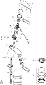 Hansgrohe Focus 70 Einhebel-Waschtischmischer DN 15 mit Zugstangen-Ablaufgarnitur, chrom
