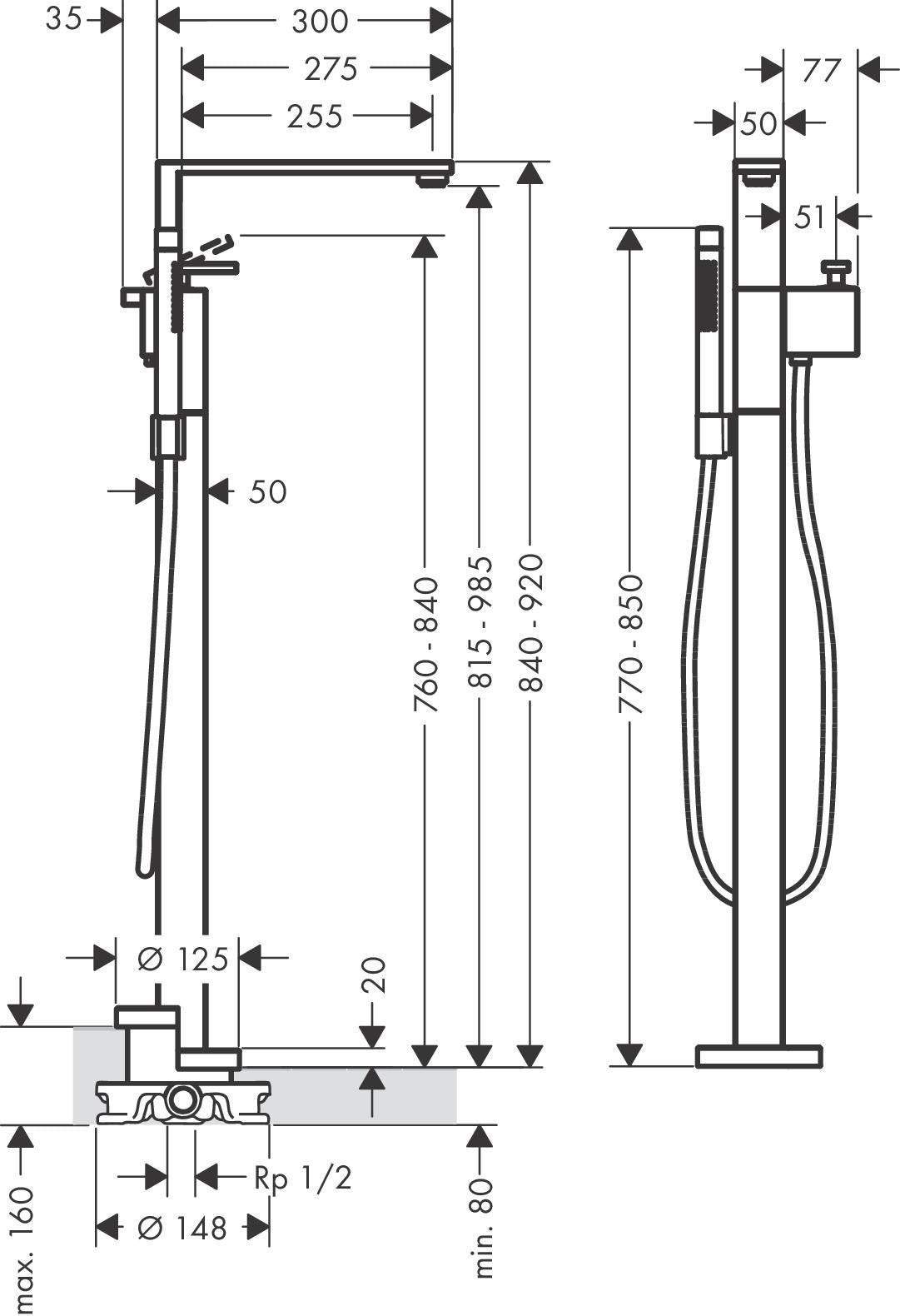 AXOR Edge Wannenmischer Fertigset zur Bodenmontage in Chrom – Hansgrohe