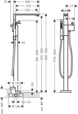 AXOR Edge Wannenmischer Fertigset zur Bodenmontage in Chrom – Hansgrohe
