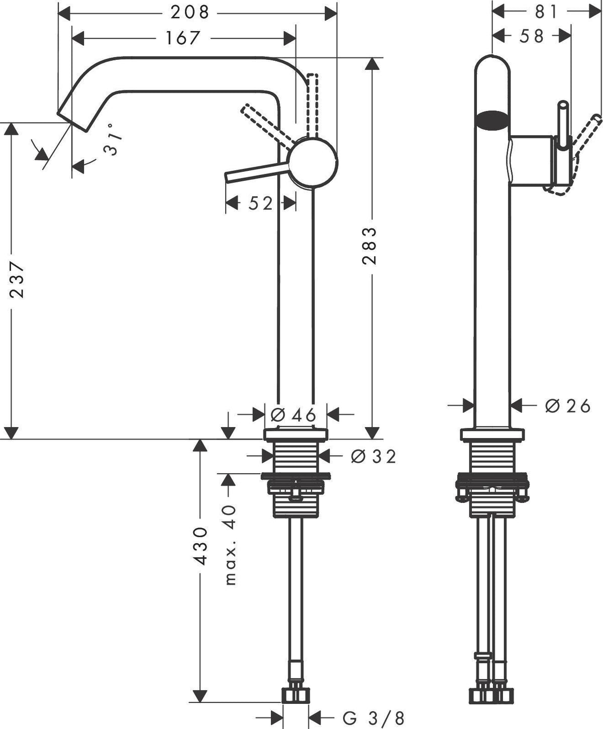 HANSGROHE Tecturis S Einhebel-Waschtischmischer mit Push-Open Ablaufgarnitur, chrom