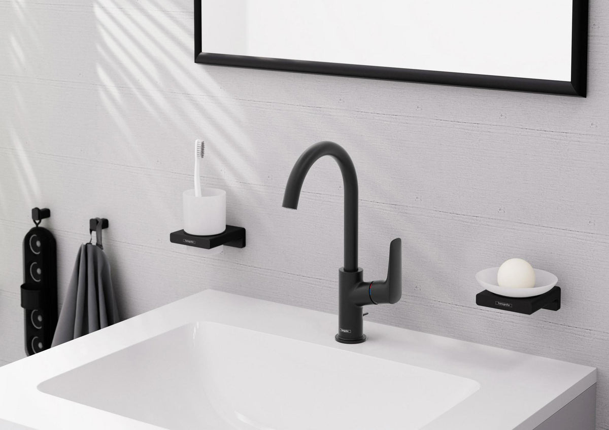 HANSGROHE AddStoris Glashalter Wandmontage Chrom – Mattglas Zahnputzbecher-Halter mit verdeckter Befestigung