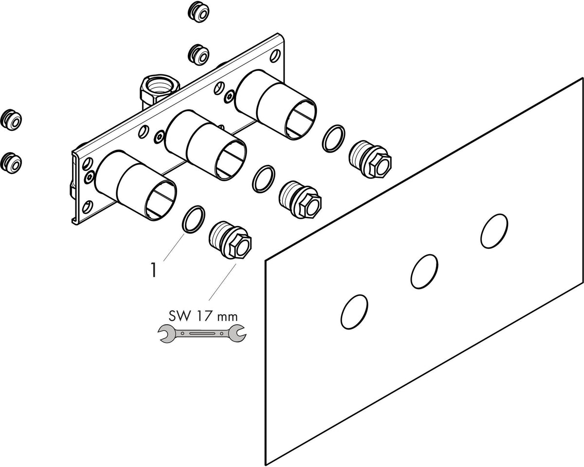 AXOR Grundset für Thermostat 800 AP/UP – Schallentkoppelte Montage, 2 Verbraucher